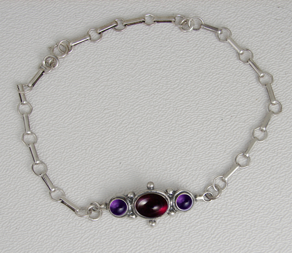 Sterling Silver Victorian Bracelet With Garnet And Amethyst